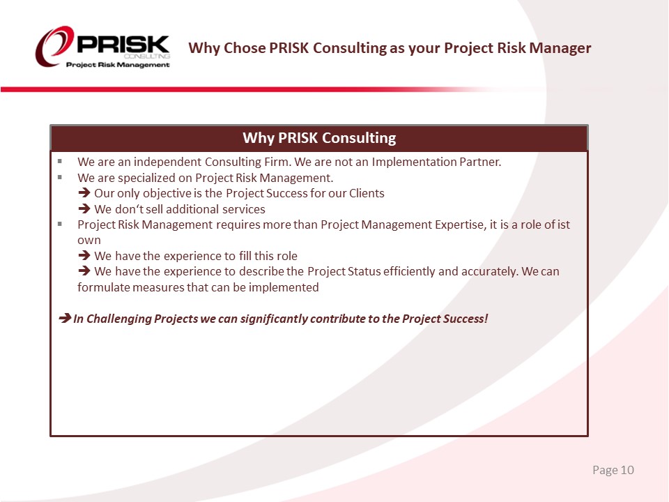 Why Chose PRISK Consulting as your Project Risk Manager