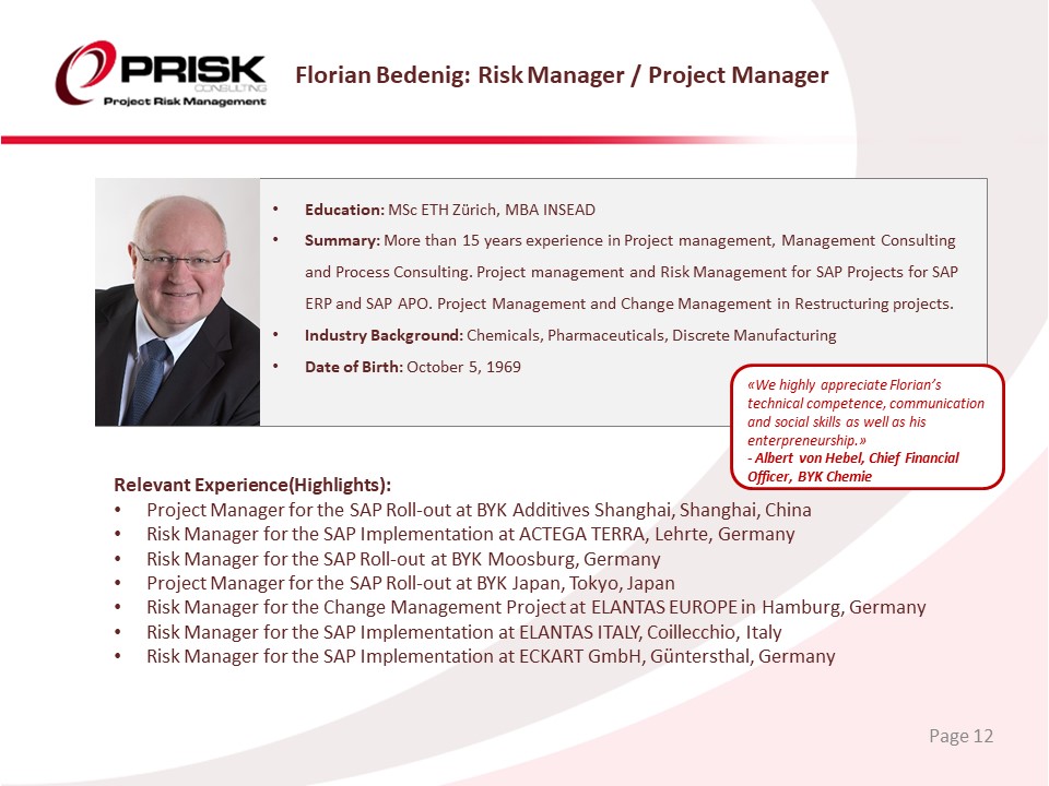 Florian Bedenig: Risk Manager / Project Manager