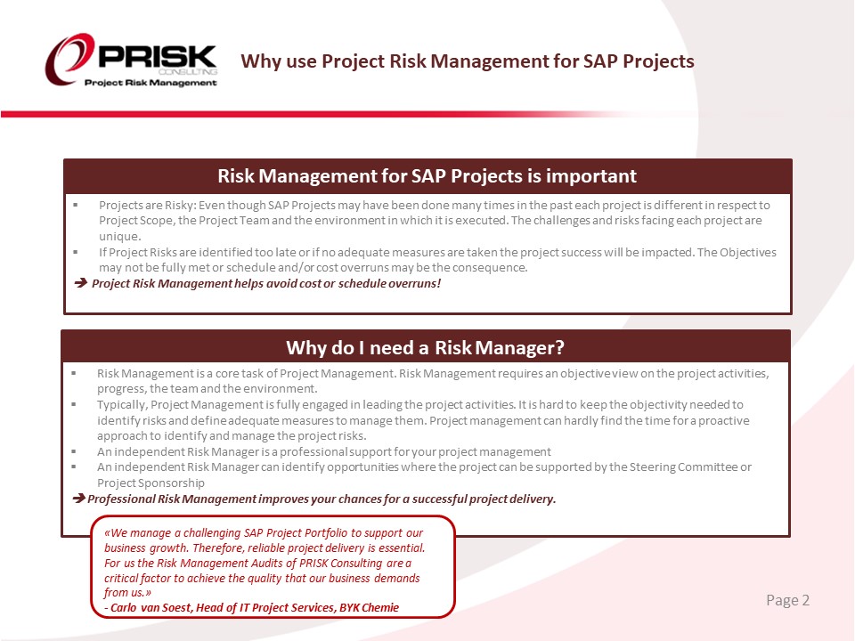 Why use Project Risk Management for SAP Projects